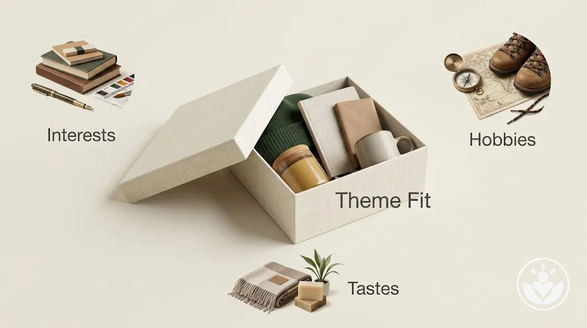 Thème de coffret cadeau personnalisé adapté aux préférences connues du destinataire.