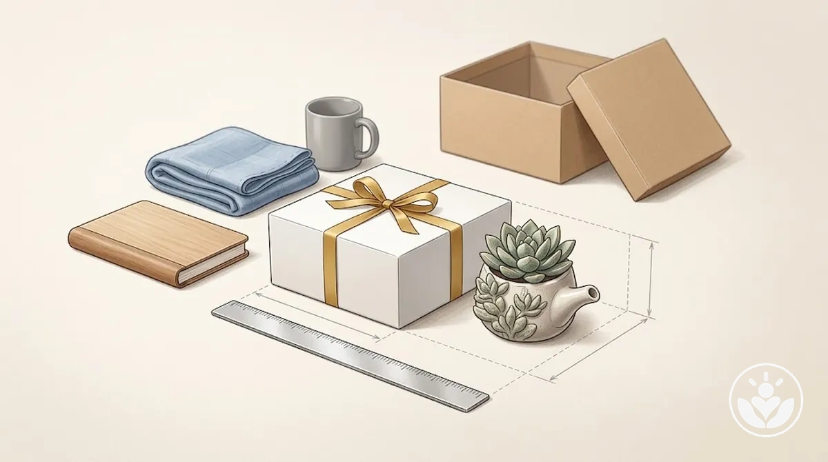 Contenu du coffret cadeau rassemblé sur une surface plane pour la mesure avant de choisir un coffret
